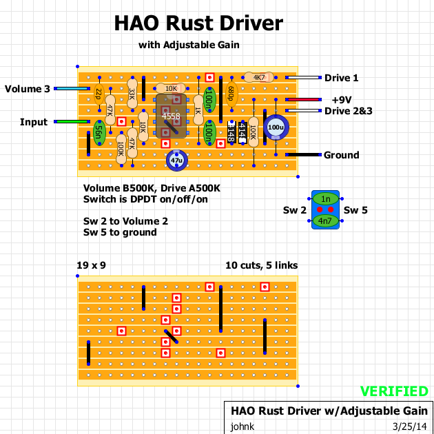 Guitar FX Layouts: HAO Rust Driver with adjustable gain